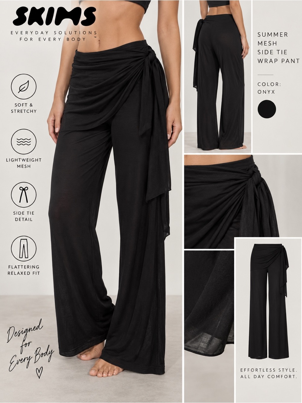 SKIMS Onyx Side-Tie Wide Leg Wrap Pants